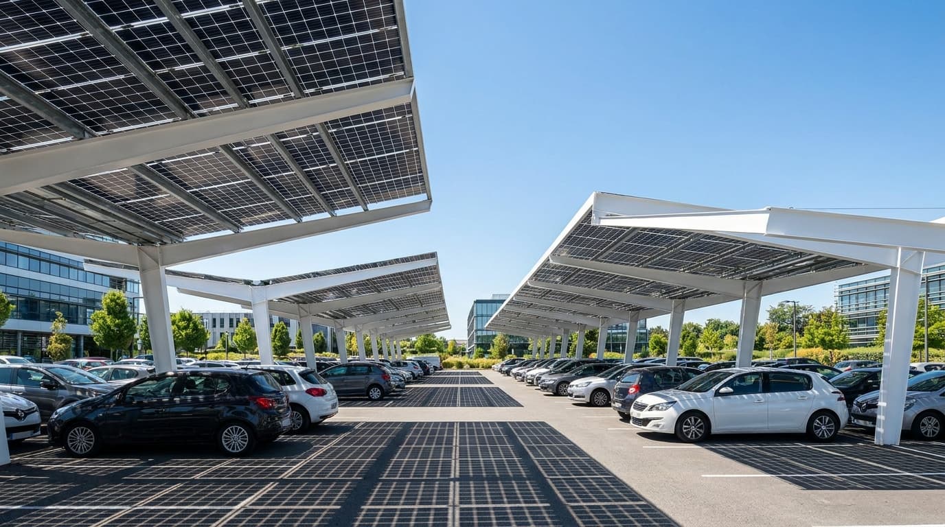 Ombrières solaires parking d'entreprise